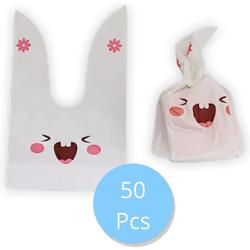 Uitdeelzakjes konijn smiley 50 STUKS - Traktatie zakjes voor Uitdeelcadeautjes - Plastic Uitdeelzakjes Kinderfeestje - Kinderen
